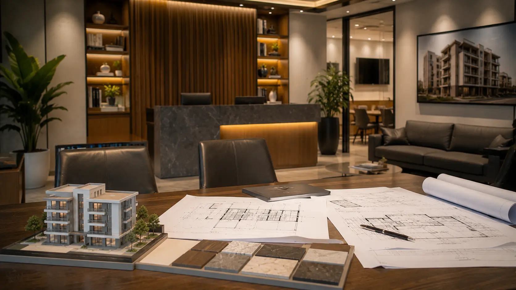 Premium construction office consultation area